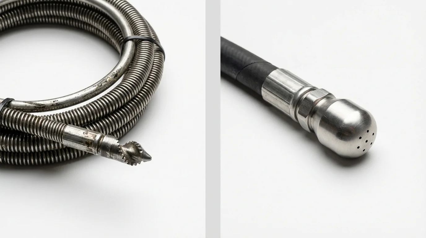 Drain snake cable and hydro jetting nozzle used for drain cleaning in Cochran, GA