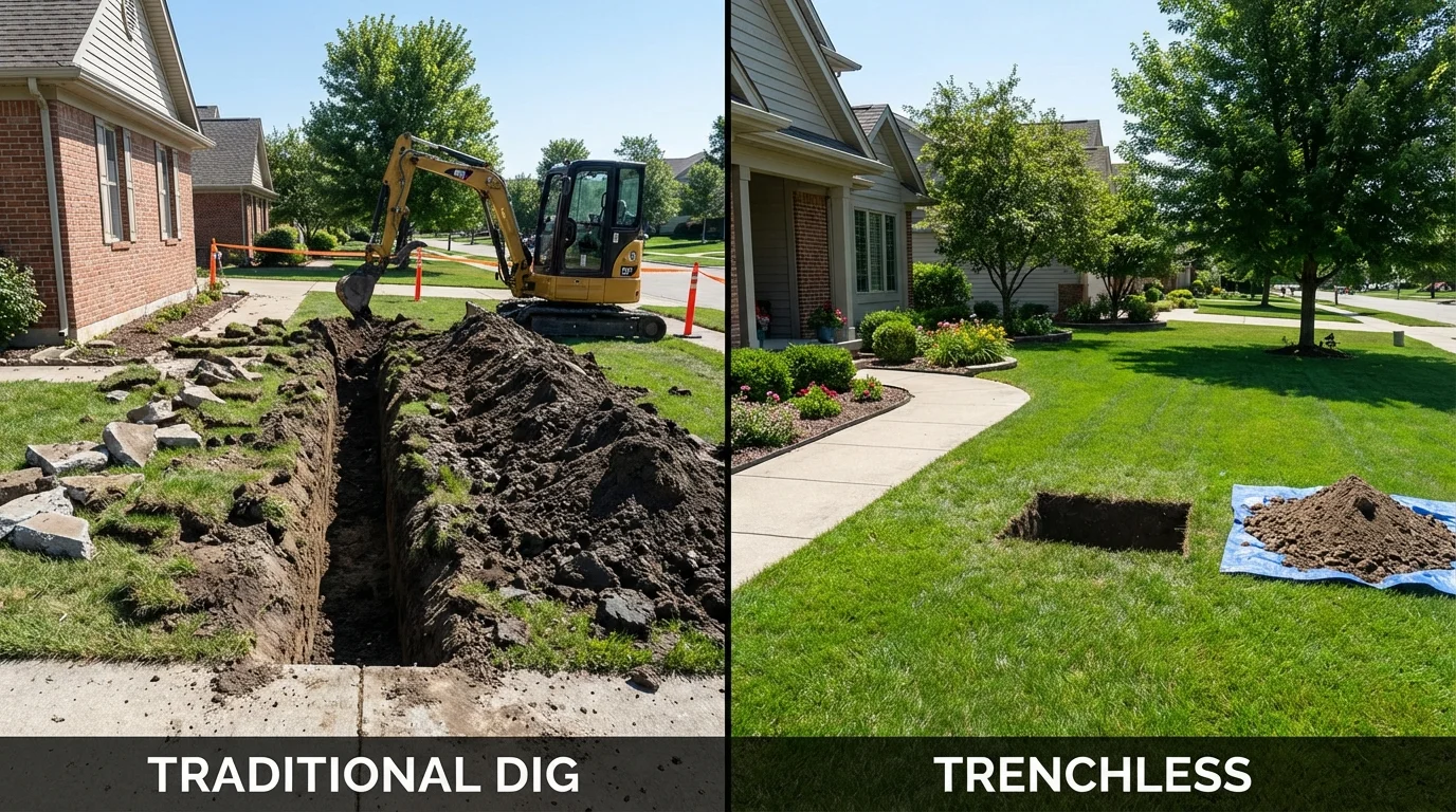 Trenchless sewer repair with minimal yard damage versus traditional excavation in Cochran, GA